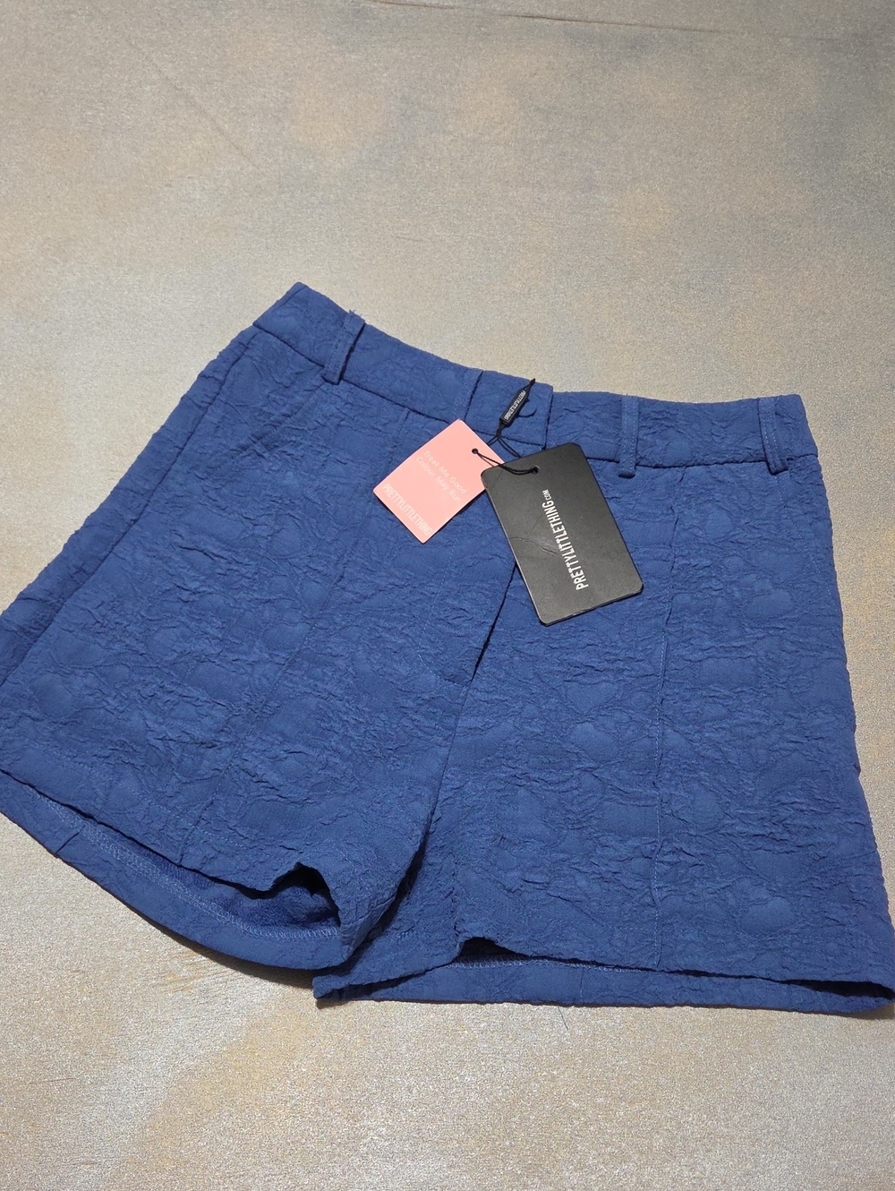 PrettyLittleThing Navy Textured High Waist Shorts